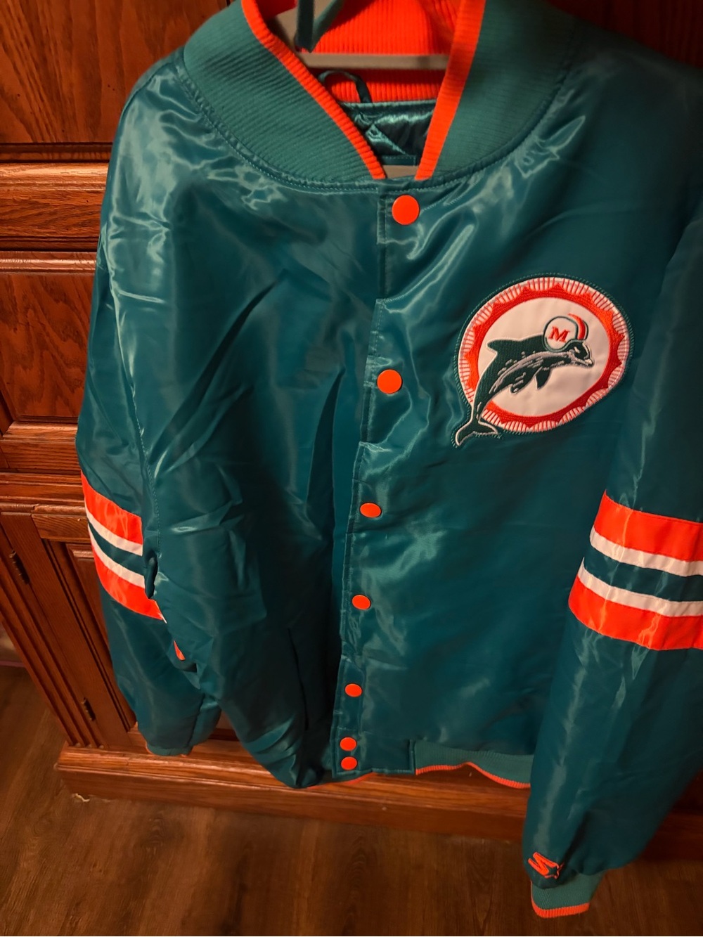 STARTER Teal Satin Jacket with Orange Trim and Team Patch